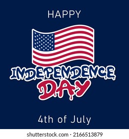 4th of July greeting card with american flag. USA Independence Day banner square template. Vector illustration