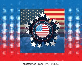4th of July greeting card with brush stroke background in United States national flag colors and hand lettering text Happy Independence Day. Vector illustration Fourth of July Independence Day. Vector