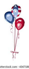 4th of July greeting card. USA Independence Day. Bunch of balloons with american flag elements. America national celebration vector design.