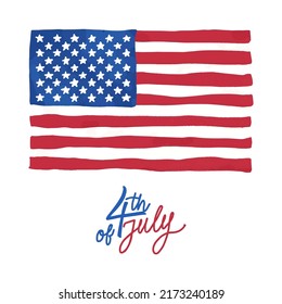 4th of July greeting card Vector design. American flag isolated on white background. Cartoon style