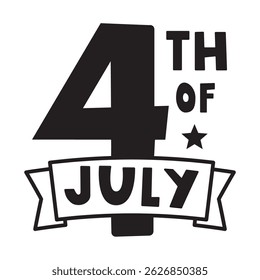 4th of July. Hand drawn badge. Black color. Simple graphic design. Illustration.