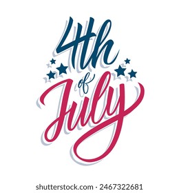 4 de julio. Letras a mano. Diseño gráfico para el Día de la Independencia de los Estados Unidos saludos e invitaciones. Ilustración vectorial.
