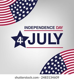 4th of July hand written text vector illustration with red and blue color, stars and USA flag stripes. 4th July American Independence Day. Banner, poster, greeting