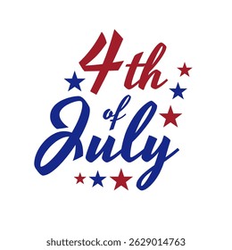 4th of July handwritten logo lettering. Happy Independence Day. Handwritten inscription fourth of july. Independence day greeting card. White background. Vector illustration