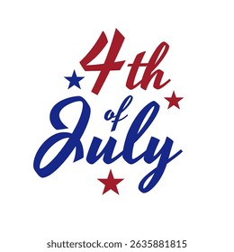 4th of July handwritten logo lettering. Happy Independence Day. Handwritten inscription fourth of july. Independence day greeting card. White background. Vector illustration