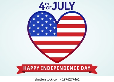 4th of july happy American independence day vector illustration in flat cartoon style. Us flag and text with ribbon. Conceptual design for website, banner, poster, presentation.