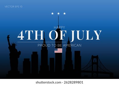 4th of July Happy Celebration Poster with Patriotic Slogan and American Flag Icon.e