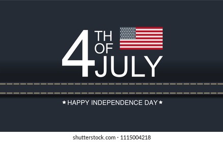 4th of july Happy Independence Day greeting card, banner designed on navy jeans texture background. Illustration with american flag as jeans label and white text. National democratic holiday card