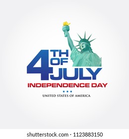 4th of july. Happy Independence day of America background with waving flag and statue of Liberty, symbol of America