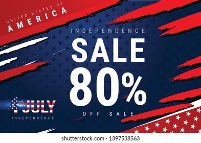 4th july happy independence day sale banner template design. sale 80%