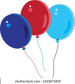 4th of July Happy Independence Day symbols icons set Patriotic American flag balloons ribbon banner stickers isolated on white, red blue color stars fireworks confetti flat design sign vector template