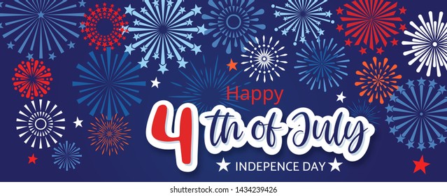  4th July Happy Independence Day holiday banner template with festive fireworks.-vector illustration