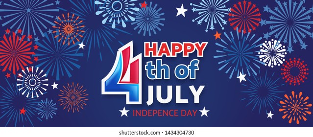 4th July Happy Independence Day holiday banner template with festive fireworks - Vector  illustration