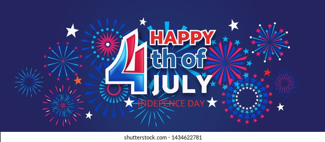 4th July Happy Independence Day holiday banner template with festive fireworks - Vector illustration