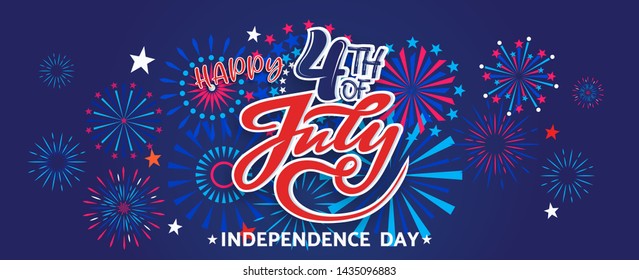 4th July Happy Independence Day holiday banner template with festive fireworks - Vector illustration