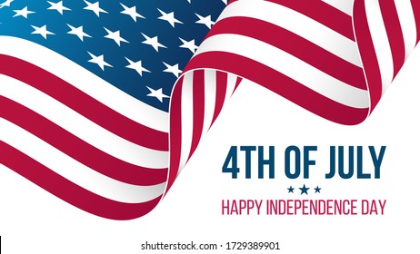 4th of july, Happy Independence Day celebrate banner with waving United States national  flag. USA holiday vector illustration.