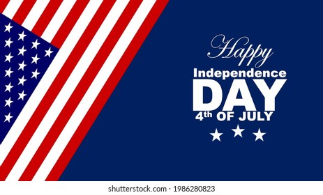 4th of July, Happy Independence Day Banner Vector illustration, USA flag waving on blue star pattern background.