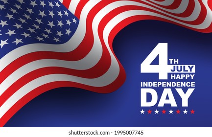 4th July Happy Independence Day United State of America flag wave on blue for holiday celebration background vector illustration.