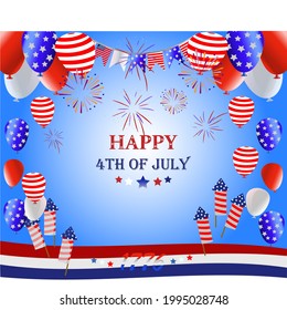 4th of July, Happy Independence Day Banner Vector illustration, USA flag waving on blue star pattern background.