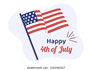 4th July Happy Independence Day USA Holiday Cartoon Illustration with Flag, Balloon or Festive Fireworks for Poster or Background Template