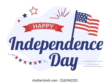 4th July Happy Independence Day USA Holiday Cartoon Illustration with Flag, Balloon or Festive Fireworks for Poster or Background Template