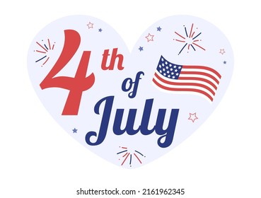 4th July Happy Independence Day USA Holiday Cartoon Illustration with Flag, Balloon or Festive Fireworks for Poster or Background Template