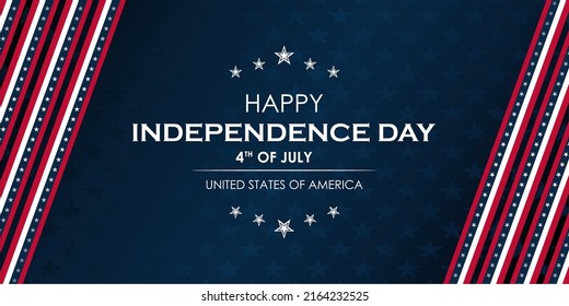 4th of July, Happy Independence Day Banner Vector illustration, with flag themed colors on a blue star pattern background.