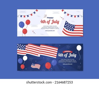 4th of July Happy Independence Day USA Horizontal Banner Social Media Template Vector Cartoon Illustration