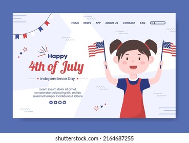 4th of July Happy Independence Day USA Landing Page Social Media Template Vector Cartoon Illustration