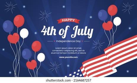 4th of July Happy Independence Day USA Video Channel Social Media Template Vector Cartoon Illustration