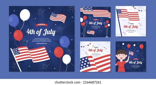 4th of July Happy Independence Day USA Post Social Media Template Vector Cartoon Illustration