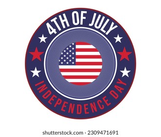4th of July happy Independence day round typography sticker or logo and t-shirt design 