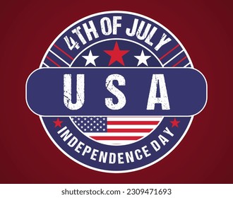 4th of July happy Independence day round typography sticker or logo and t-shirt design 