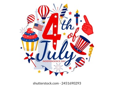 4th of July Happy Independence Day USA Vector Illustration with American Flag and Balloons in Flat National Holiday Cartoon Background Design