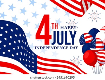4th of July Happy Independence Day USA Vector Illustration with American Flag and Balloons in Flat National Holiday Cartoon Background Design