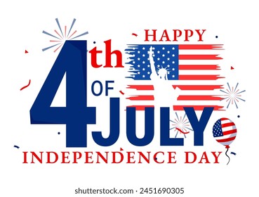 4th of July Happy Independence Day USA Vector Illustration with American Flag and Balloons in Flat National Holiday Cartoon Background Design