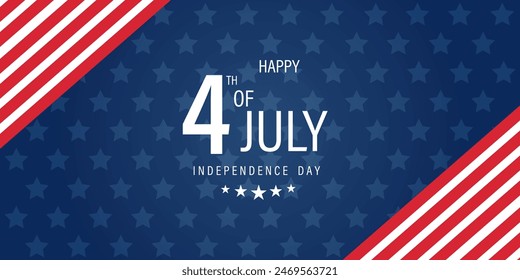 4th of July, Happy Independence Day Banner Vector illustration, USA flag waving  for banner, greeting card, poster, web banner, social media.