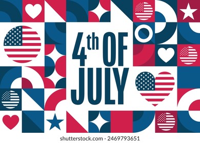 4th of July. Happy Independence Day. USA. Holiday concept. Template for background, banner, card, poster with text inscription. Vector EPS10 illustration