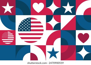 4th of July. Happy Independence Day. USA. Seamless geometric pattern. Template for background, banner, card, poster. Vector EPS10 illustration