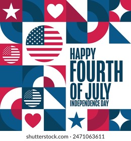 4th of July. Happy Independence Day. USA. Holiday concept. Template for background, banner, card, poster with text inscription. Vector EPS10 illustration