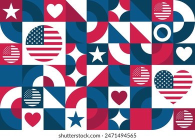 4th of July. Happy Independence Day. USA. Seamless geometric pattern. Template for background, banner, card, poster. Vector EPS10 illustration