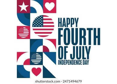 4th of July. Happy Independence Day. USA. Holiday concept. Template for background, banner, card, poster with text inscription. Vector EPS10 illustration