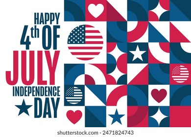 4th of July. Happy Independence Day. USA. Holiday concept. Template for background, banner, card, poster with text inscription. Vector EPS10 illustration