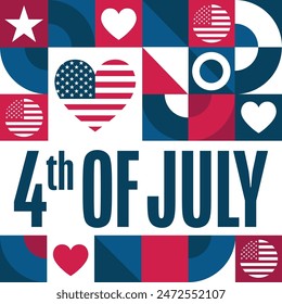 4th of July. Happy Independence Day. USA. Holiday concept. Template for background, banner, card, poster with text inscription. Vector EPS10 illustration