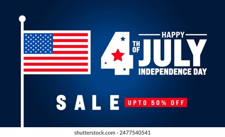 4th of July happy independence day Sale poster, background or banner design template.  United States of America Independence Day up to 50% off promotion advertising banner template Celebration.