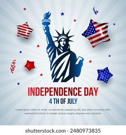 4th of July happy independence day America. American national flag and statue of liberty. Abstract vector illustration design.