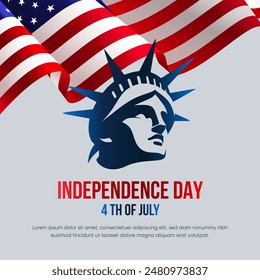 4th of July happy independence day America. American national flag and statue of liberty. Abstract vector illustration design.