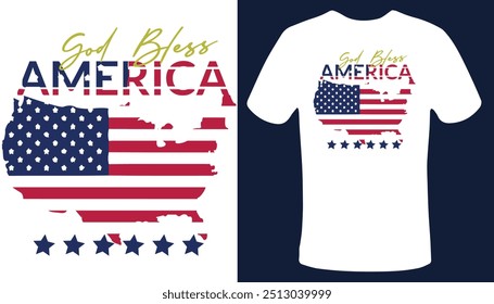 "4 de julio feliz día de la independencia 1776 dios bendiga América" diseño de la camiseta, 4 de julio Día patriótico de la independencia de las camisetas, Dios bendiga el diseño de la camiseta de los Estados Unidos, Tipografía del día de la independencia de los Estados Unidos