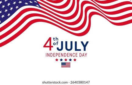 4th of July. Happy Independence Day USA greeting card template with American flag. Vector illustration