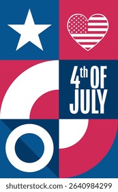 4th of July. Happy Independence Day. USA. Holiday concept. Template for background, banner, card, poster with text. Vector EPS10 illustration